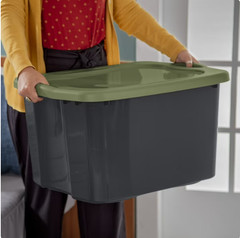 Sterilite 17.5 Gallon EZ Carry Storage Tote with Handles, Gray/Green, 6 Pack