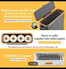 Foldable Bamboo Lid Waterproof Basket for Toilet Paper, 4 Colors, Holds 12 Rolls