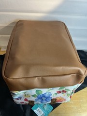 2 Pioneer Woman Patchwork Medley Canvas Basket Faux Leather Handles & Bottom New