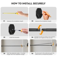 No Drilling Closet Rods for Hanging Clothes, Adjustable 32-85 in