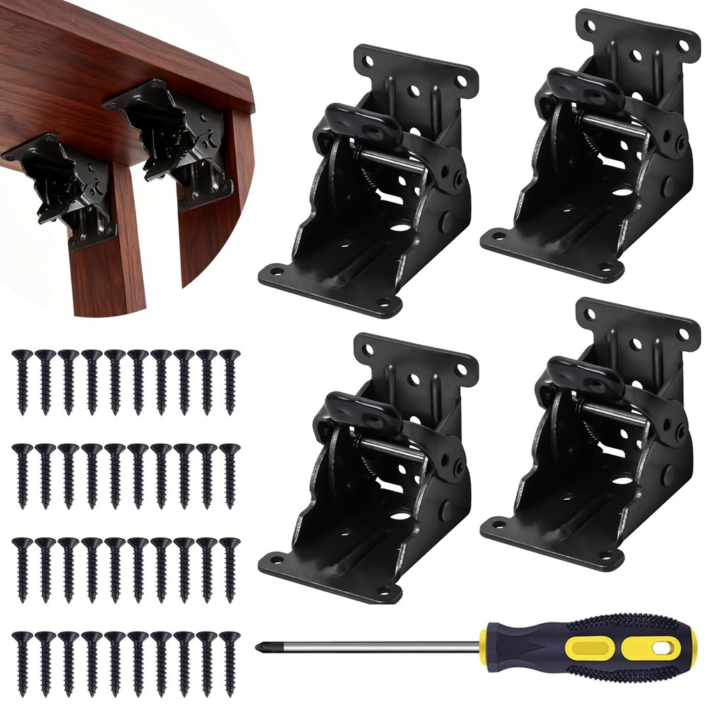 4 Pack Folding Table Leg Brackets with -Locking Hinges 0-90°, Folding Shelf B…