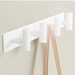 White Wall Mounted Coat Rack – 4 T-Shaped Hooks on 12.6″ Metal Rail for Coats…