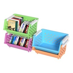4-Pack Colored Stackable Storage Bins for Pantry Organizer Large Plastic Baskets