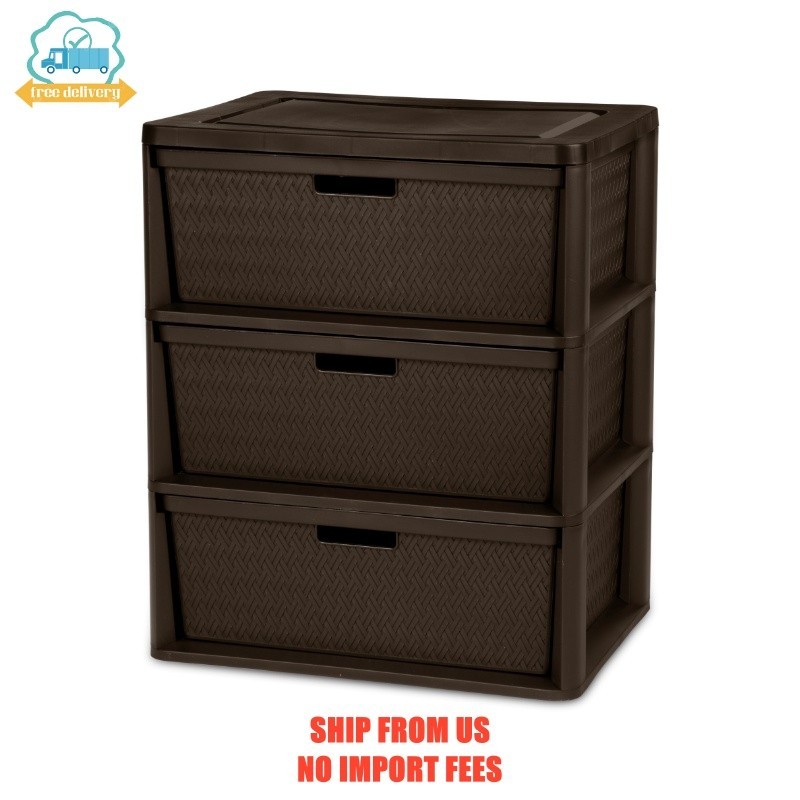 Sterilite Wide 3 Drawer Tower, Plastic Storage Organizer with Removable Decorati