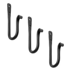 Set of 3 Multi Purpose J-Hook Iron Brackets, 6 In. Long, Black Powder Coat Finis