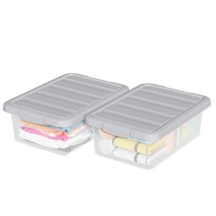 2 PCS 14 Quart Plastic Clear Storage Bin Stackable Latching Box Grey Lid