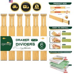 Kitchen Drawer Dividers 6 Pack Expandable Bamboo Organizers Large Adjustable