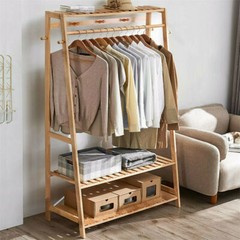 Wooden Clothes Rail Rack Garment Dress Hanging Display Stand Shoe Rack Storage
