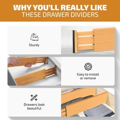6-Pack Drawer Dividers – 6 Inches High, Adjustable 11 to 17 Inches Bamboo Dra…