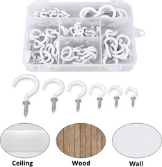 90 Pcs White Ceiling Hooks Kit 6 Sizes Vinyl Coated Screw-In Plant, Kitchen, Cup