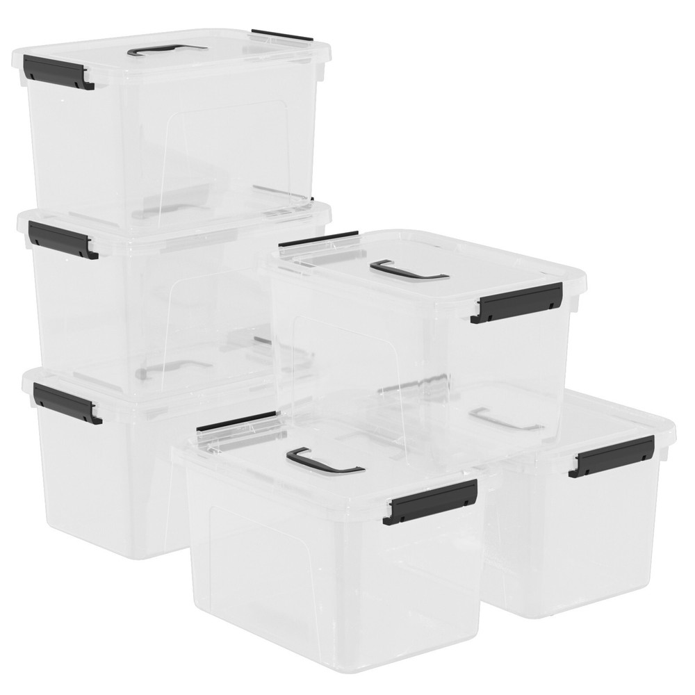 AnnkkyUS 6-pack 18 Quarts Storage Boxes with Lid and Handle, Clear Plastic Tote