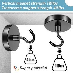 3or 6 Pack 110 Lbs Magnetic Hooks Heavy Duty Neodymium Magnet Hooks Strong Black