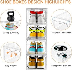 12 Pack Large Shoe Storage Box, Clear Shoe Storage Organizer with Magnetic Door