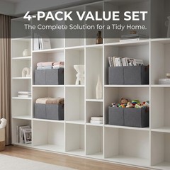 4 Pack Large Capacity Closet Storage bins, 18 x 11 x 8 inches, Grey