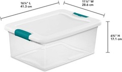 Sterilite 14948012 15 Qt./14 L Latching Box Clears, Quart, White, 12 Piece
