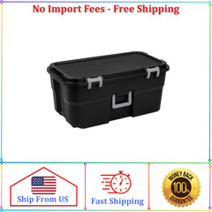Sterilite Wheeled Footlocker, 22 Gal Plastic Storage Container with Lid, Black