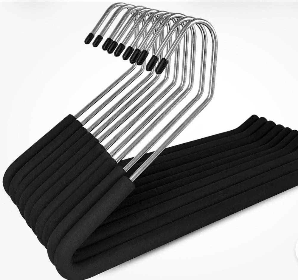 10 Open Ended Slacks Pants Hangers Non Slip Foam Padded Chrome Heavy Duty