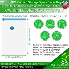 XXL Vacuum Storage Jumbo Bags Comforters Bedding Clothes Space Saver Hand Pump