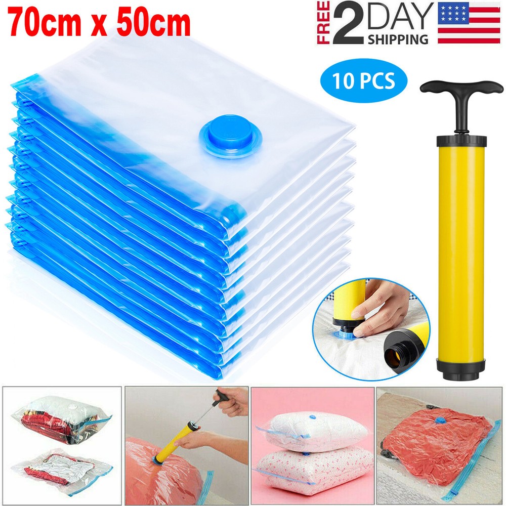 10 x Jumbo Vacuum Storage Bags Travel Space Saver Garment Seal Clothes Hand Pump