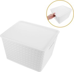 White Plastic Storage Basket with Lid and Handles Versatile Organizer Bin for…