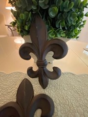 Two Cast Iron Fleur De Lis Wall Hangers Black Decor 9 1/2” x 6″ & Plant Holder