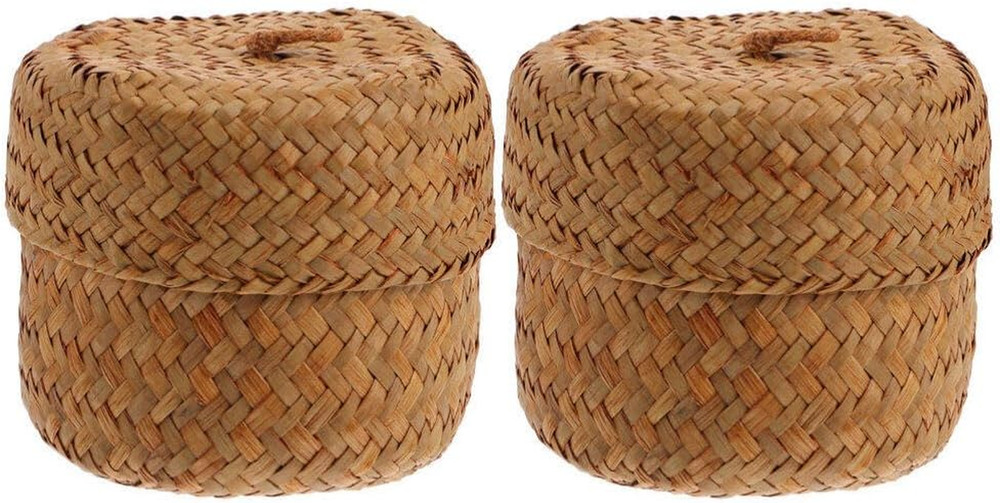 Handmade Seagrass Mini Baskets with Lids – Set of 2 for Home Decor