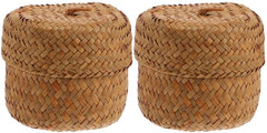 Handmade Seagrass Mini Baskets with Lids – Set of 2 for Home Decor