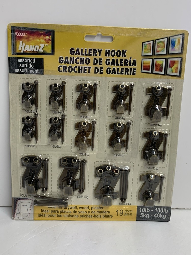 Gallery Picture Hanging Hooks Heavy Duty 10-100lb 19 Pack Wall Mount Hardware