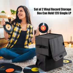 7-Inch Vinyl Storage Box, Set of 2 Stackable Case with Lid | Durable Nylon, Hold