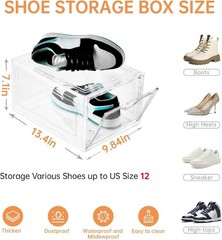 12 Pack Large Shoe Storage Box, Clear Shoe Storage Organizer with Magnetic Door