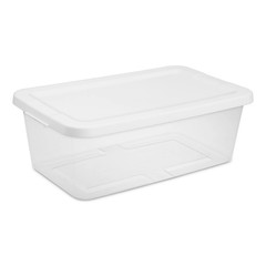 (10 Pack) Sterilite 6 Qt. Clear Plastic Storage Container with White Snap-On Lid