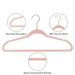 Velvet Adult Clothing Hangers, Pink, Non-Slip, Space Saving 30 Count