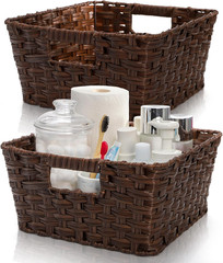 Large Woven Storage Baskets – 2 Pack Waterproof Organizing Bins with Handle