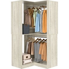 32″ Wide Wood Corner Closet Organizer System with 2 Hanging Rod & Storage Shelve