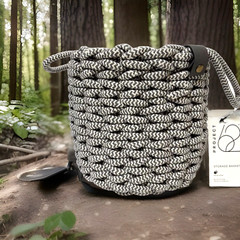 Project 62 Accent Gray Coiled Rope Fishtail Weave Basket W/Faux Leather Snap 8×9