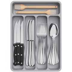 Lifewit Silverware Drawer Organizer Tray, 9.1 x 12.6 inch (5 Slots), Gray