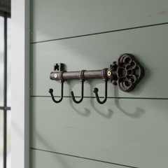Key Hook Rack, Antique Cast Iron, 3 Hooks for Keys, Coats or Hats, 9.1″