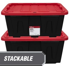 (Pack of 4) Hyper Tough 27 Gallon Large Storage Bin with Snap Lid, Black and Re