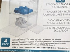 Shoe Box Storage Organizer, Stackable, Clear 4 Pack, New, Damaged Open Box