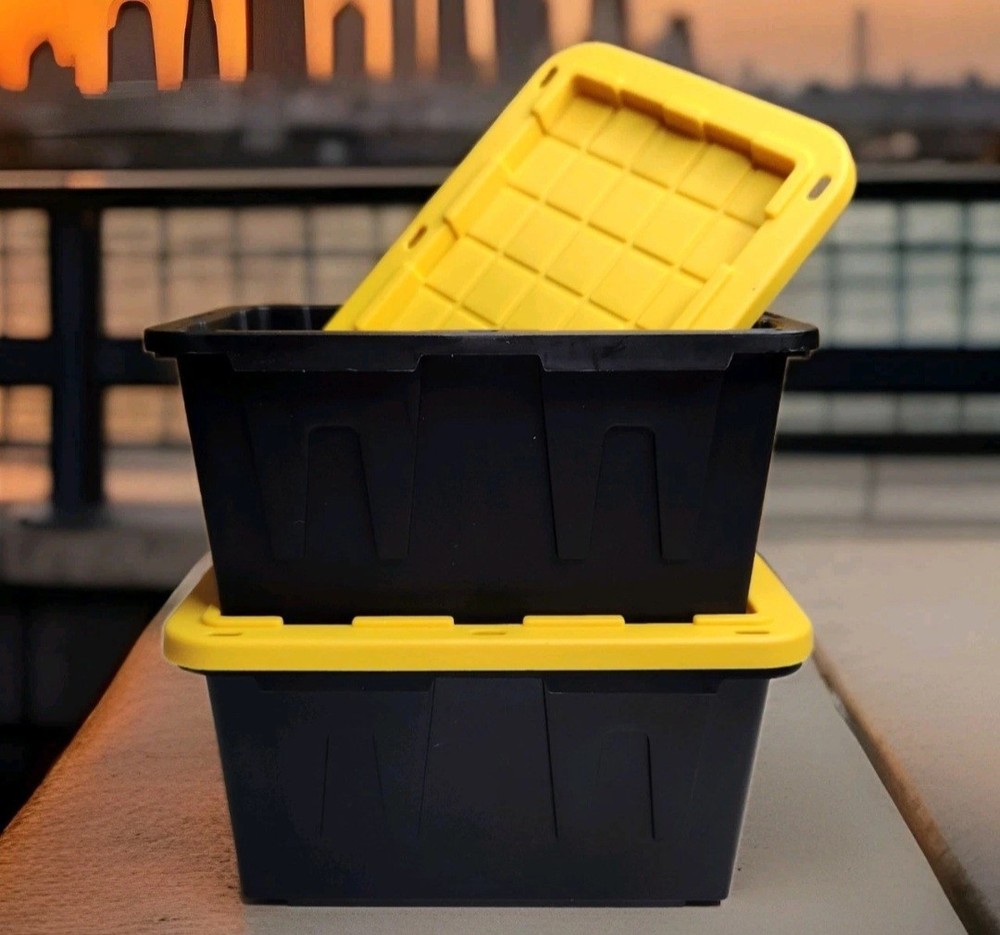 LOWE’S MINI Tote Set of 2 W/Lids Desktop Organizer- Black / Yellow Viral NEW