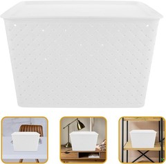White Plastic Storage Basket with Lid and Handles Versatile Organizer Bin for…
