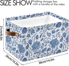 Foldable Blue White Floral Storage Baskets – 2 Pack for Laundry & Toys
