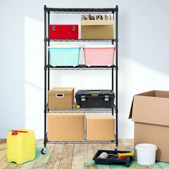 5-Tier Storage Wire Unit Rack with 4 Wheels Casters Large Space Shelves Rolling