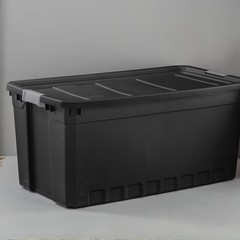50 Gallon Stacker Tote, Extra Large Durable Plastic Bin Latch Lid Black, 3 Count