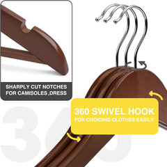 30 Pack Heavy Duty Wooden Hangers with Notches – Walnut Closet Organizers