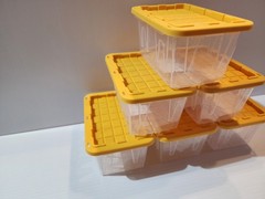 6x Lowe’s Teeny Tiny Tote Mini Plastic Storage Totes New, Clear Yellow