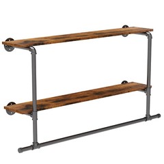 2 In 1 Industrial Pipe Clothes Rail Floating Wall Hanging Display Storage Shelf