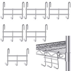 6 Pack 3 Hook Attachment, Wire Shelving, 3.75L, Chrome, Steel Hanging Rack