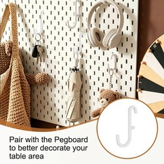 10 Pcs Pegboard Hooks 3.74 x 2.36 In, J-Shape Metal Peg Board Hooks, White