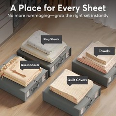 4 Pack Bed Sheet Organizers and Storage for Linen Closet, Foldable Boxes